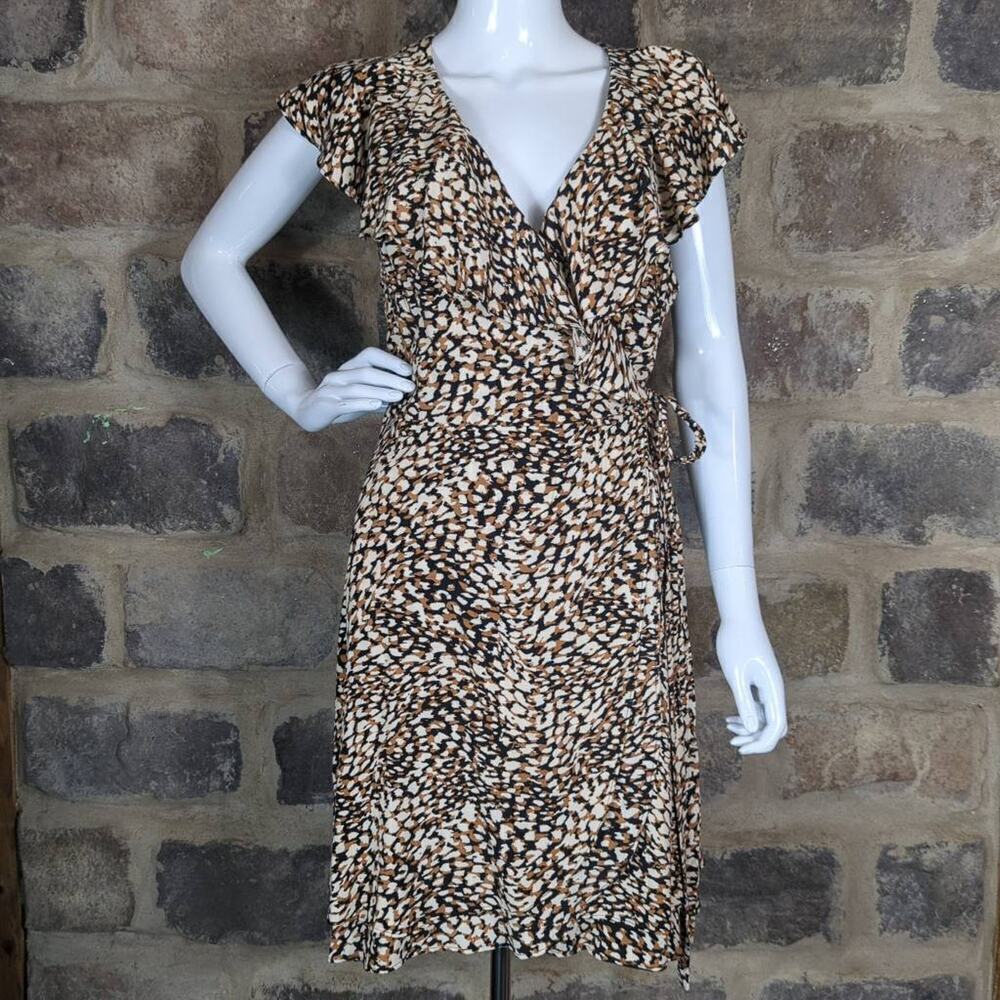 Free People French Quarter Mini Wrap Dress Large Jet Combo Ruffle Sleeveless